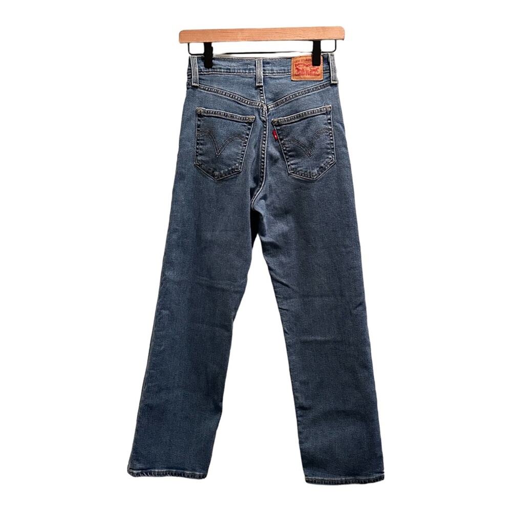 LEVI’S Ribcage Straight Button Fly Blue Light Wash Blank R High Rise Jeans 24 - Picture 3 of 11